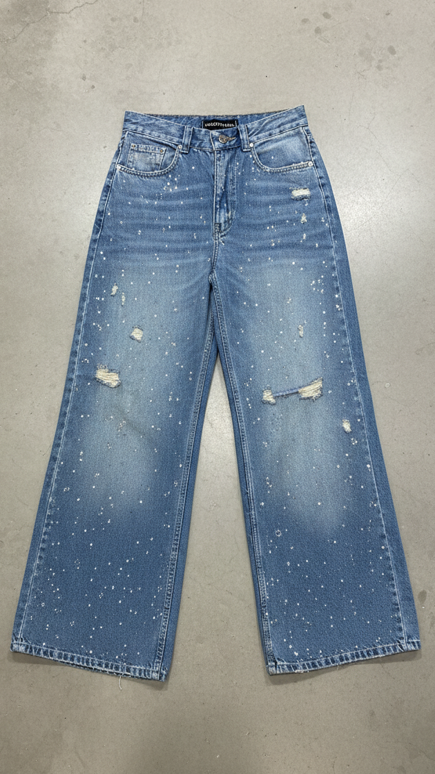 pantalon wide leg strass
