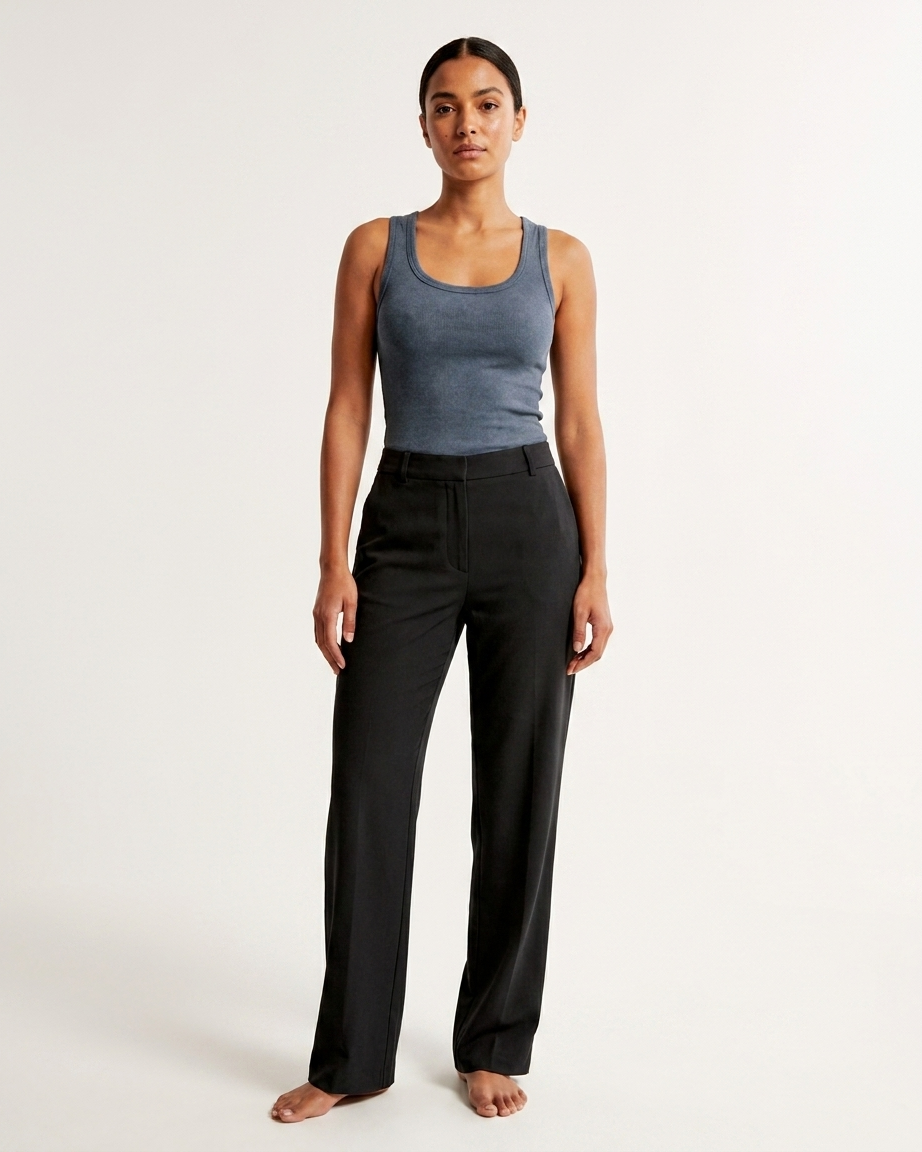 Wide leg fabric trousers