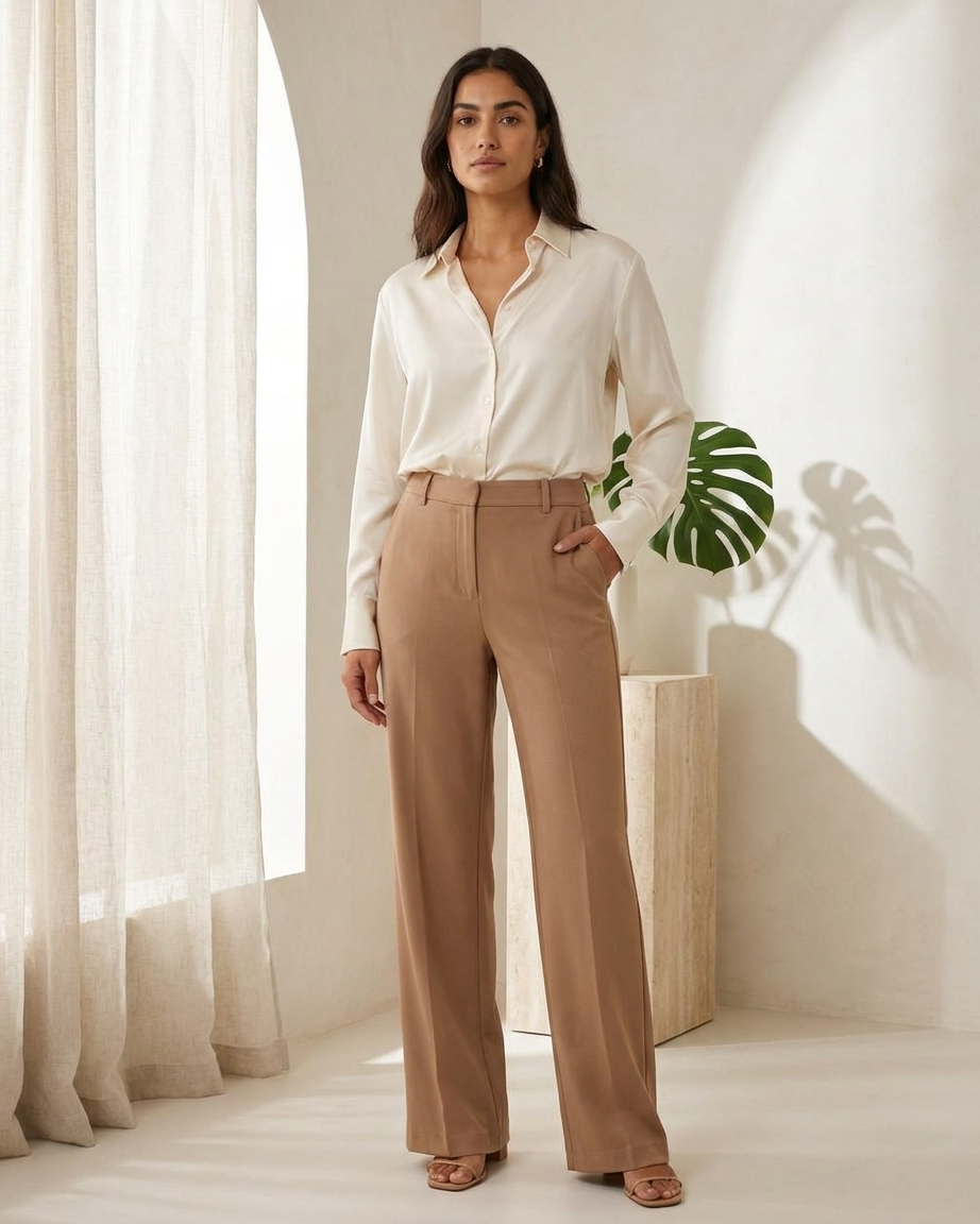 Wide leg fabric trousers